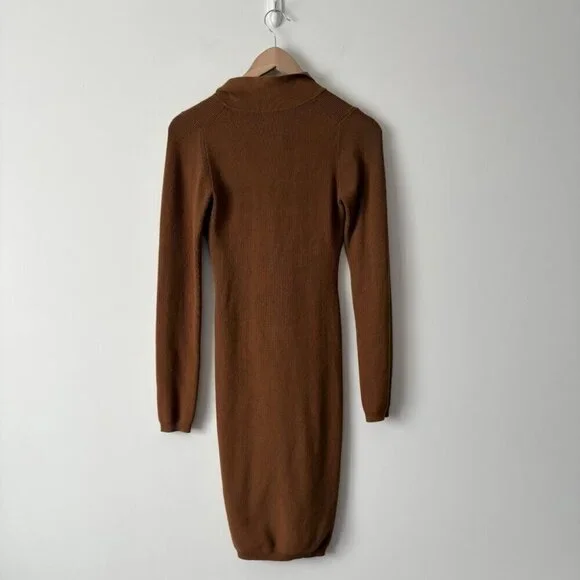 Aritzia Wilfred Cove Long Sleeve Knit Ribbed Dress Brown Size Medium - Picture 3 of 6